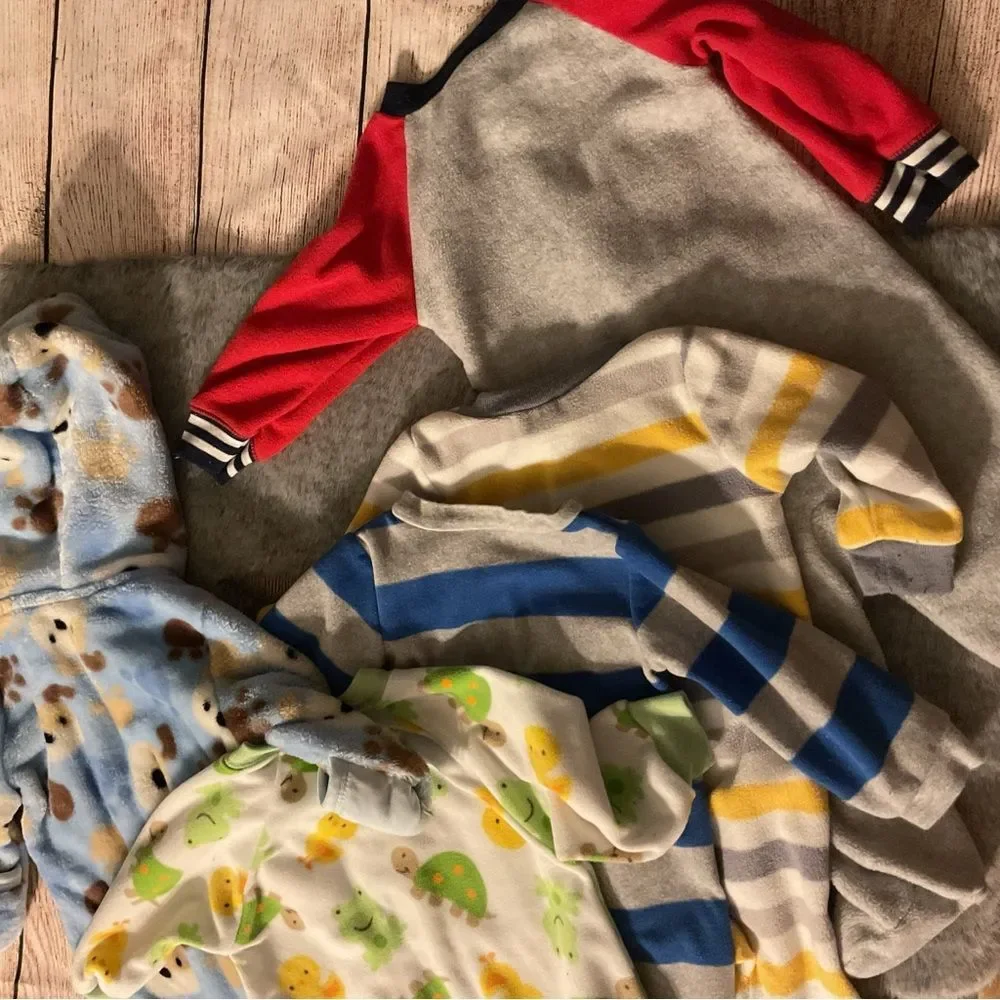 Baby Boy 5 Piece Warm Zip Up Onesie Bundle Lot Size 9M